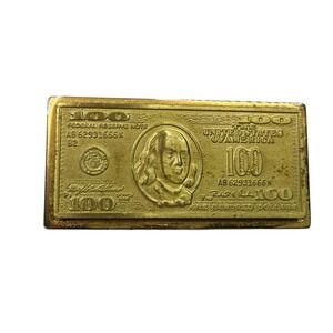 Gold Tone $100 Bill Benjamin Franklin Money Clip Men's Wallet Accessory Novelty